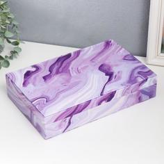 Шкатулка кожзам для украшений Мрамор фиолет 5,5х29х18,5 см No Brand