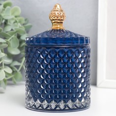 Шкатулка стекло Ромбы и купол темно-синий с золотом 14х8,2х8,2 см No Brand