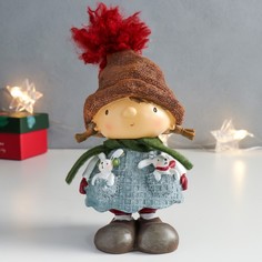 Сувенир полистоун "Девочка в платье с зайчиками в кармашках" 9,5х7,5х17 см No Brand