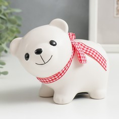 Копилка керамика "Белый мишка с бантом" 10х11х6,3 см No Brand