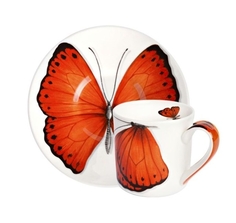 Чашка с блюдцем кофейная Butterfly, 100 мл. цвет: красный, FREEDOM Taitu
