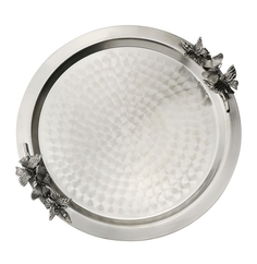 Поднос декоративный круглый с накладками "Бабочки" латунный посер. с черн. Кольчугинский мельхиор