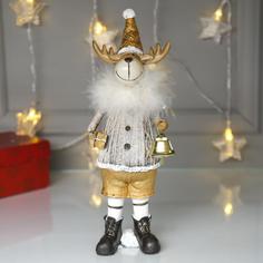 Сувенир полистоун "Лосик в серебристом свитере с колокольчиком" 27х6,5х9 см No Brand