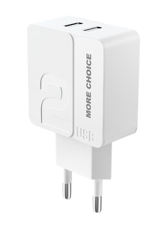Сетевое зарядное устройство NC46m More Choice 2USB - Micro USB 2.4A, 1м Whitе Whitе