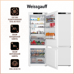 Встраиваемый холодильник Weissgauff WRKI 1969 Total NoFrost Premium BioFresh белый