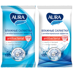 Салфетки влажные Aura Family, антибактериальные, 15шт. (6036/7045/5870), 36 уп.
