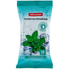 Салфетки влажные OfficeClean, 15шт, универсальные очищающие, экстракт мяты (277483), 50 уп