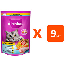 Сухой корм для кошек WHISKAS с курицей, 9шт по 350г
