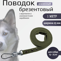 Поводок для собак Хвостатыч с вертлюгом и альпинистским карабином усиленный 1 м х 25 мм