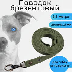 Поводок для собак Хвостатыч с карабином, брезент, зеленый, 3.5 м х 25 мм