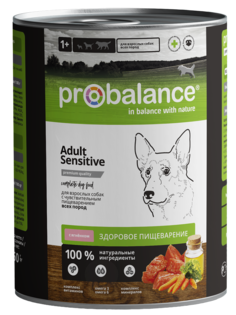 Консервы для собак Probalance Sensitive, чувствительное пищеварение, 12 шт по 850г