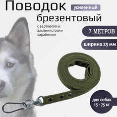 Поводок для собак Хвостатыч с вертлюгом и альпинистским карабином усиленный 7 м х 25 мм