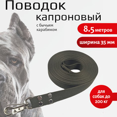 Поводок для собак Хвостатыч с усиленным карабином,капрон,зеленый 8.5 м х 35 мм