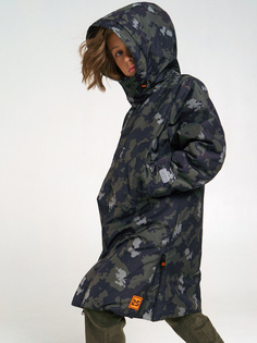 Пальто детское PlayToday 32111006, зеленый, черный, р. 128