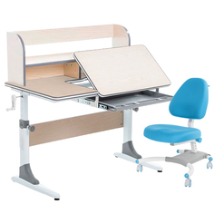 Комплект парта+кресло+органайзер Anatomica Smart-30 клен/серый с голубым креслом Figra