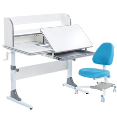 Комплект парта+кресло+органайзер Anatomica Smart-30 белый/серый с голубым креслом Figra