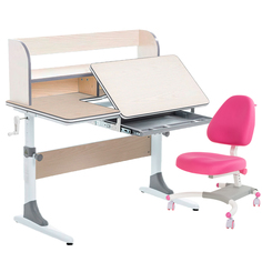 Комплект парта+кресло+органайзер Anatomica Smart-30 клен/серый с розовым креслом Figra