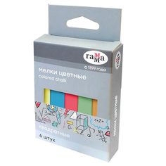 Мел цветной Гамма, 6 цветов, мягкий, квадратный, картонная коробка, 6шт (140120201), 40шт Gamma