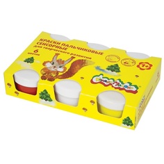 Краски пальчиковые 6 цветов Каляка-Маляка по 60мл сенсорные картонная коробка ПКСКМ06 9 уп