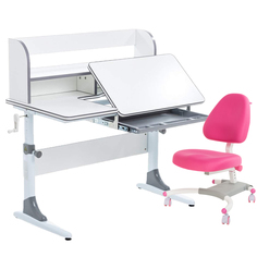 Комплект парта+кресло+органайзер Anatomica Smart-30 белый/серый с розовым креслом Figra
