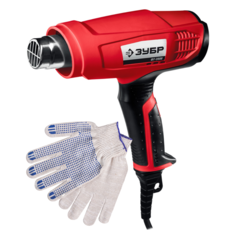 Фен технический строительный ЗУБР ФТ-2000 + рабочие перчатки Zubr