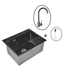 Кухонная мойка WISENT WS35848B из нержавеющей стали с PVD с дозатором и смесителем