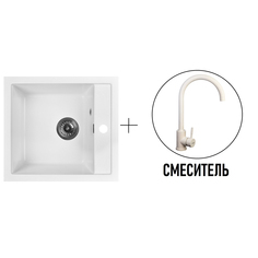 Комплект кухонная мойка Gerhans A45-18 белый со смесителем W4998-3-18