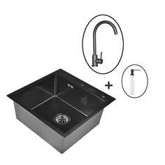 Кухонная мойка из нержавеющей стали с PVD WISENT WGS35050B с дозатором и смесителем