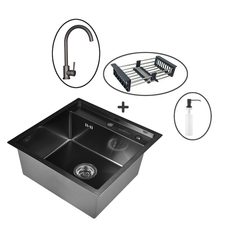 Кухонная мойка из нержавеющей стали PVD WISENT WS35050B с коландером,дозатором,смесителем