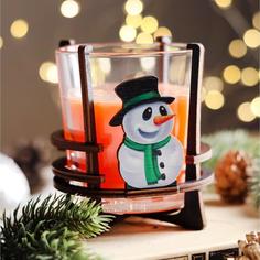 Ароматическая свеча в стакане на подставке Снеговик, 10х9,5х9 см, апельсин No Brand