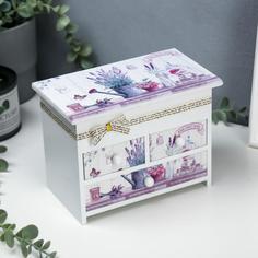 Шкатулка дерево комод 3 ящика "Лаванда" 14,9х19,8х11,4 см No Brand