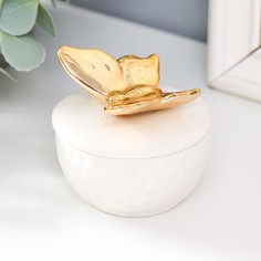 Шкатулка керамика "Золотая бабочка" белая 6,5х6,5х6 см No Brand