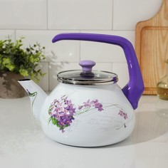 Чайник Сирень, 2,2 л, стеклянная крышка, эмалированная сталь No Brand