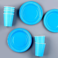 Набор бумажной посуды Страна Карнавалия Голубой, 6 тарелок, 6 стаканов