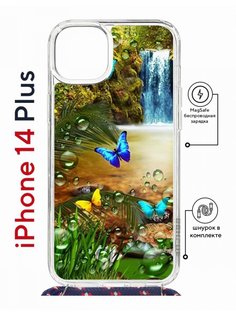 Чехол на iPhone 14 Plus MagSafe с принтом Kruche Print Водопад с магнитом, со шнурком КruЧЕ