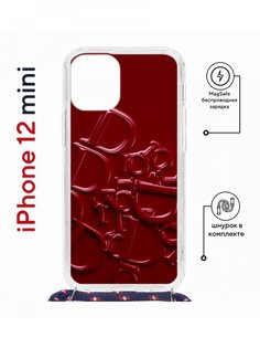 Чехол на iPhone 12 mini MagSafe с принтом Kruche Print Dior с магнитом, со шнурком КruЧЕ