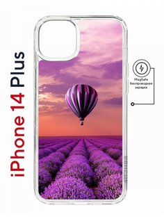 Чехол на iPhone 14 Plus MagSafe Kruche Print Лавандовый рай противоударный с магнитом КruЧЕ