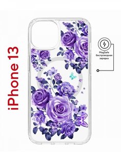 Чехол на iPhone 13 MagSafe с принтом Kruche Print Roses противоударный с магнитом КruЧЕ