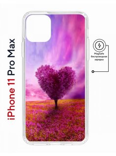 Чехол на iPhone 11 Pro Max MagSafe с принтом Kruche Print Pink heart с магнитом КruЧЕ