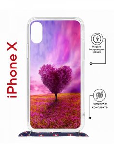 Чехол на iPhone X, Xs MagSafe с принтом Kruche Print Pink heart с магнитом, со шнурком КruЧЕ