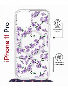 Чехол на iPhone 11 Pro MagSafe с принтом Kruche Print Сакура с магнитом, со шнурком КruЧЕ