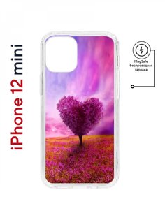 Чехол на iPhone 12 mini MagSafe Kruche Print Pink heart противоударный с магнитом КruЧЕ