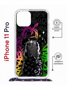 Чехол на iPhone 11 Pro MagSafe с принтом Kruche Print Микки Маус с магнитом, со шнурком КruЧЕ