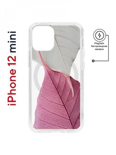 Чехол на iPhone 12 mini MagSafe Kruche Print Pink and white противоударный с магнитом КruЧЕ