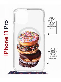 Чехол на iPhone 11 Pro MagSafe с принтом Kruche Print Donuts с магнитом, со шнурком КruЧЕ