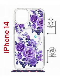 Чехол на iPhone 14 MagSafe с принтом Kruche Print Roses с магнитом, со шнурком КruЧЕ
