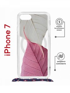 Чехол на iPhone 7/8/SE 2020,2022 MagSafe Kruche Print Pink and white с магнитом,шнурком КruЧЕ