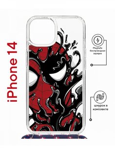 Чехол на iPhone 14 MagSafe с принтом Kruche Print Spider-Man-Venom с магнитом, со шнурком КruЧЕ