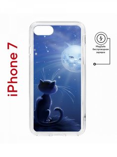 Чехол на iPhone 7, 8, SE 2020 2022 MagSafe Kruche Print Лунный кот с магнитом КruЧЕ