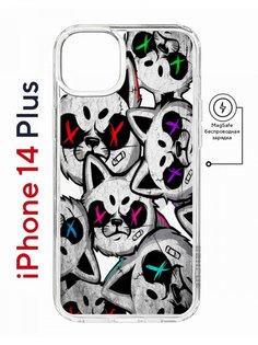 Чехол на iPhone 14 Plus MagSafe Kruche Print Angry Cats противоударный с магнитом КruЧЕ